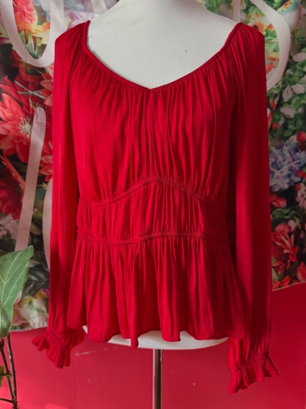 Women's Nine West Long Sleeve Sweetheart Peplum Top